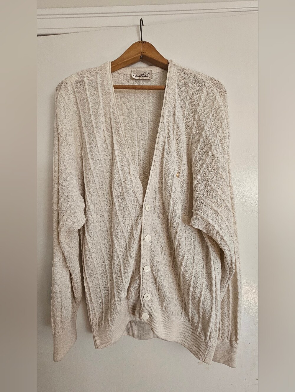 Vintage 70s Arnold Palmer Cream Cable Knit Cardigan Sweater XL Grandpa Sweater